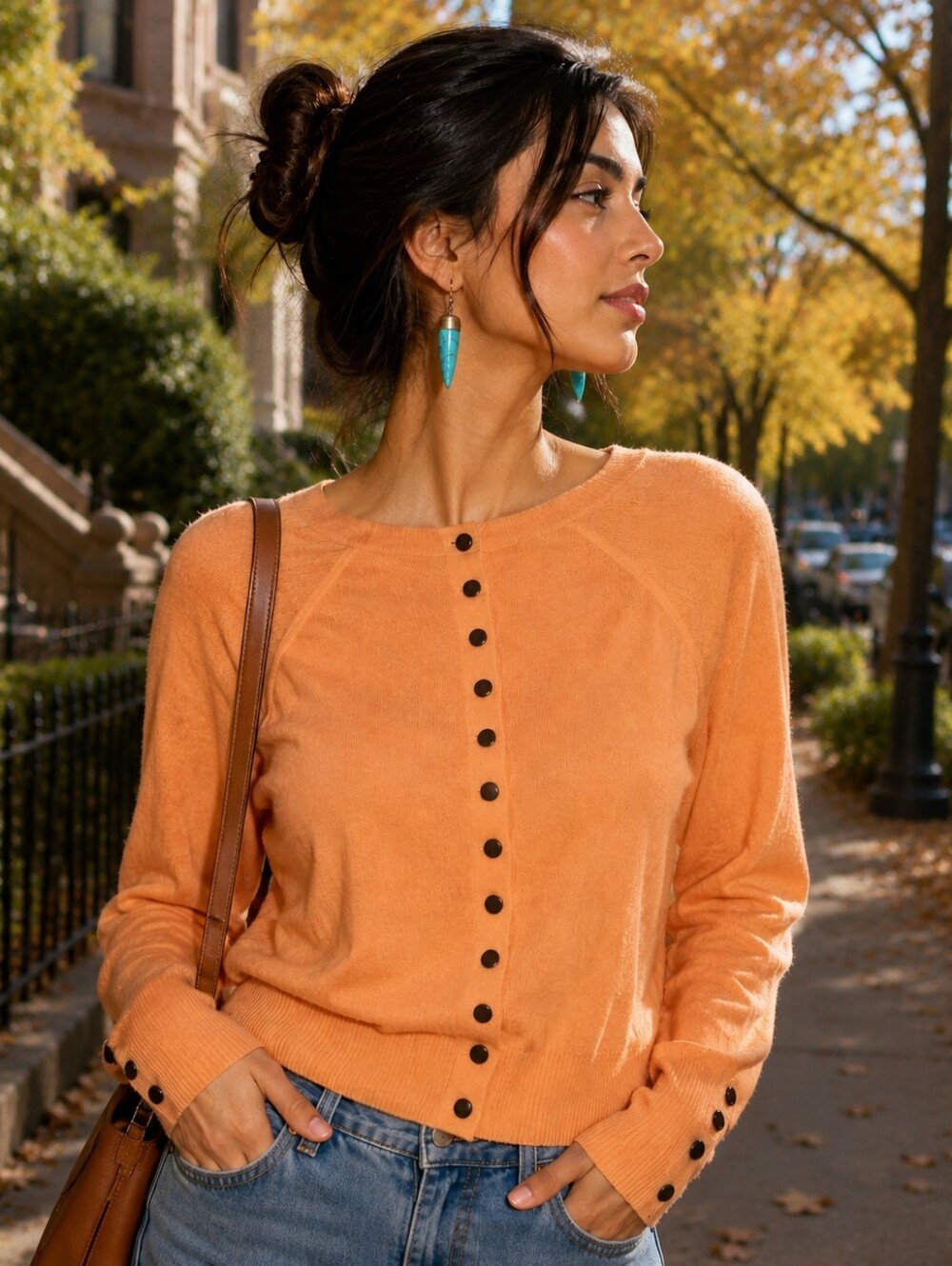 Wearing Your Heart On Your Sleeve Stud Embellishe Peach Sweater-Vintage Size: XS